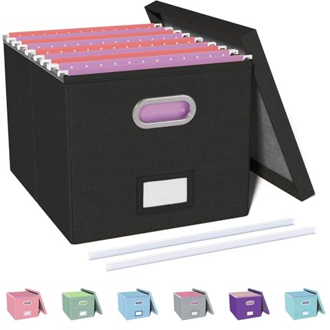 Oterri File Organizer, File Box, File Cabinet for Letter File Folder Storage, Hanging File Organizer for Office/Decor/Home,Document Organizer, 1 Pack,Black-Box Only