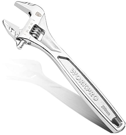 WORKPRO Adjustable Wrench, 8-inch Heavy Duty Spanner with Inch/Metric Scale, Premium Cr-V Steel, Chrome Plated