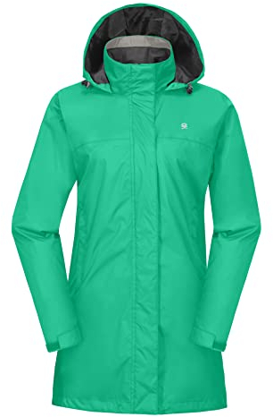 Little Donkey Andy Lange wasserdichte Regenjacke für Damen, leichte Outdoor-Windbreaker Regenmantel für Wandern, Reisen Pazifik Grün XXL