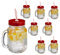 Relaxdays Verre à Cocktails avec Couvercle et Paille Incluse, Lot de 8, 500 ML, Style rétro, Estival, avec Anse, Rouge