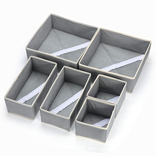 HonGien 6 Stück Fächer Faltbare Schubladen Organizer, Kleiderschrank Organizer, Schubladen Ordnungssystem, Faltbare Stoff-Schrank-Aufbewahrungsbox für Unterwäsche, Socken, Krawatten