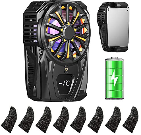 Semiconductor Phone Cooler with Rechargeable Battery, Phone Cooling Fan for iPhone Android Smartphones w/LED Temperature Display/Universal Clamp/RGB LED