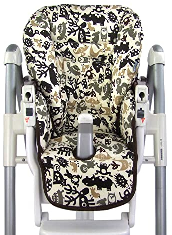 Ersatzbezug Sitzkissen [Bezug für Hochstuhl] kompatibel mit Peg Perego Prima Pappa DINER (beige braun Tiere)
