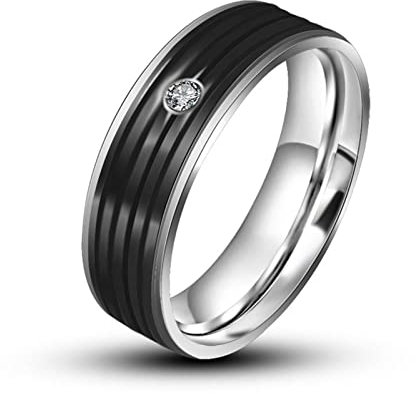 Banemi Ring Edelstahl Zirkonia, Trauringe Schwarz Titan Silberner Schwarzer Ring mit Zirkonia Vatertagsgeschenk Ringe Größe 57 (18.1)