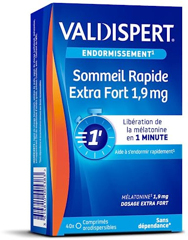 VALDISPERT - Endormissement - Sommeil Rapide Extra Fort 1.9 mg - Complément Alimentaire À La Mélatonine - Diffusion Rapide en 1 minute - Sans Dépendance - 40 Comprimés Orodispersibles