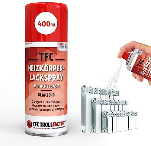 TFC Heizkörperlackspray – Glänzend Reinweiss, Acrylbasiertes Spray für Heizkörper und Wasserrohre, Einfache Anwendung, Hervorragende Deckkraft, Schnelltrocknend & UV-Beständig | 60x 400ml