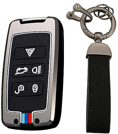 KUNIO Autoschlüsselhülle Passt für Land Rover Defender Discovery 5 für Range Rover Sport Evoque Velar Passt für Jaguar E-Pace Schutz Metallgehäuse Schlüsselhülle Schlüsselanhänger B Schwarz
