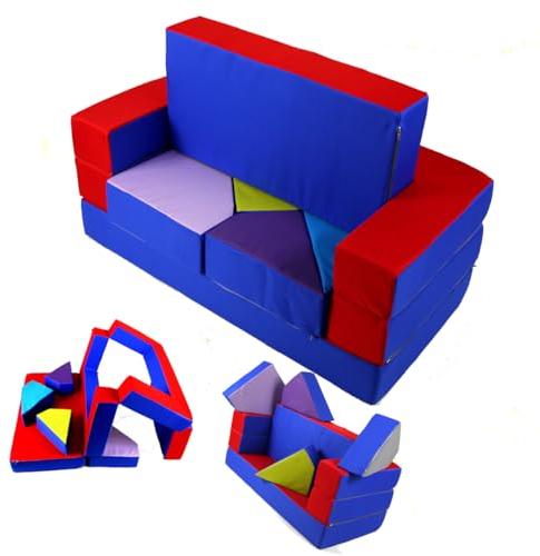 Leanbe Spielsofa 4in1 Kindersofa Puzzle Couch Kinderzimmersofa Spielmatratze fürs Kinderzimmer Kindermöbel (Rot)