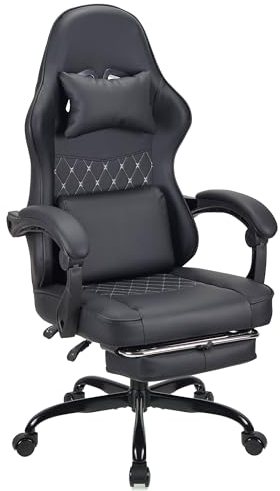 T-THREE High Back Ergonomic Gaming & Office Desk Swivel Racing Chair - Adjustable Lumbar Support & Headrest - Withstands 150 Kg - With Footrest (Gray)