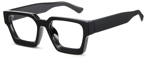 Cyxus Nerd Brille Ohne Stärke Blaulichtfilter Brille Herren Damen Quadratisch Mode Retro Brillenfassung Stil für PC TV Tablet Unisex 8143 (01Schwarz)