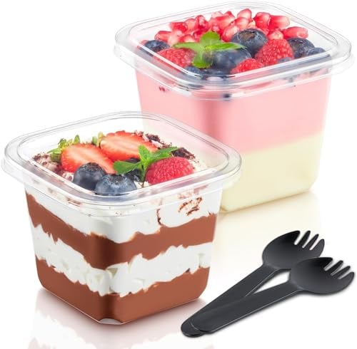 Wubushan Verrines en plastique 360ml, 50Pcs, Verrine Plastique Aperitif, Boite a Tiramisu, Coupelle Plastique, Verrine Dessert pour tiramisu