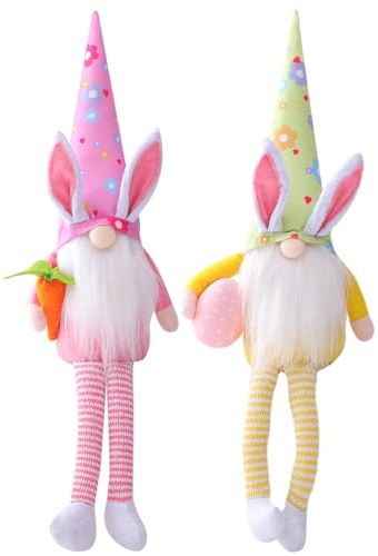 Zliger Ostern Gnom Hase Dekorationen, 2 Stück Ostern Deko Wichtel Handgefertigte Bunte Plüsch GNOME Hasenohren Puppen Skandinavische Ostern Heimdekoration Arrangement Ornament