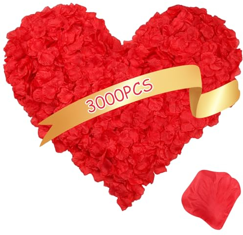 Waymaytecy 3000 Stück Künstliche Rosenblätter Rot, Künstliche Blätter Für Rosen, Wiederverwendung Rosenblätter für Geburtstag, Hochzeit, Heiratsantrag, Romantische Atmosphäre, Valentinstag, Deko