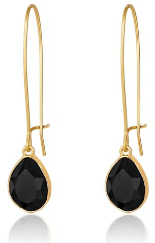 LILIE&WHITE Earrings Gold Teardrop Black Crystal Earrings for Women – Elegant Dangle Design, Fade-Resistant, Gift for Special Occasions, Versatile and Timeless Jewelry