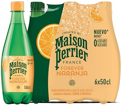 MAISON PERRIER Forever Agua mineral natural con Gas con Sabor Naranja, 6 x 500 ml