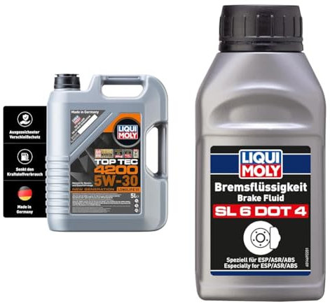 LIQUI MOLY Top Tec 4200 5W-30 New Generation | 5 L | Synthesetechnologie Motoröl | Art.-Nr.: 3707 & Bremsflüssigkeit SL6 DOT 4 | 250 ml | Bremsflüssigkeit | Art.-Nr.: 21166