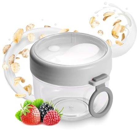 Kytpyi Overnight Oats Jar, Pots de Yaourt, 600ml PC Matériel Crunch Cup avec Cuillère Poignée Couvercle pour Yaourt Avoine Salade, Durable Bol Muesli a Emporter pour Maison Bureau École Camping(Blanc)