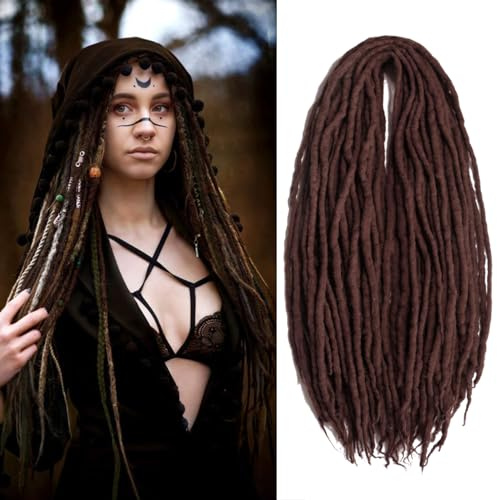 22 Inch Brown Wool Dreadlock Extensions Double Ended 15 StrandsDreadlocks for Women DE Double Ended Wool Dreads Stylish & Durable Dreads Extensions