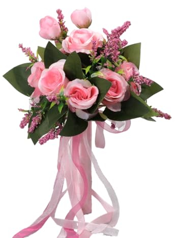 Cosiesnest Brautstrauß Hochzeits Künstliche Rosen Blumen Realistische Seidenrosen Rosen Braut Brautstrauß Falsche Rosen Blumenstrauß für Haus Hochzeit Party Dekoration (Rosa)