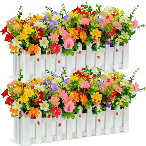 SIFOEL Plantes Florales artificielles - Marguerites artificielles de Couleurs mélangées dans Un Pot pour Mariage, décoration de la Maison ou du Bureau, Lot de 2 (L)