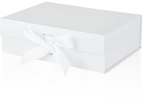 Geschenkkarton, Geschenkbox mit Schleife, Magnetische Geschenkkarton mit Deckel, Wiederverwendbare Geschenk Verpackungsbox, Rechteck Geschenkbox für Geburtstag, Weihnachten, Valentinstag (Weiss)