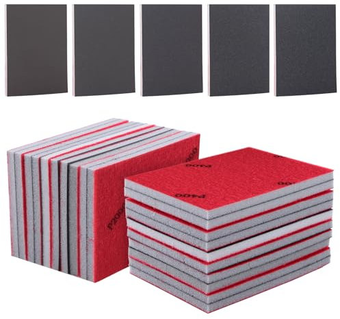 LEONTOOL 20 PCS 3 x 4 Inch Sanding Sponge Pads, Ultra Fine Sanding Block Pads, Soft Foam Hand Sander Block Reusable Wet Dry Sandpaper for Model Drywall Metal Wood Furniture Polishing, 400-3000 Grit