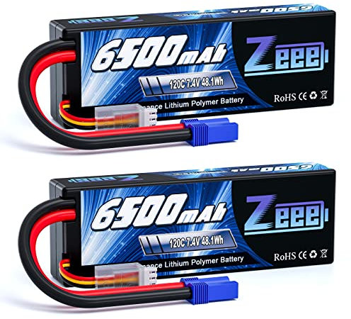 Zeee 2S Lipo 7,4V 120C 6500mAh avec Prise EC5 Hardcase RC Batterie pour véhicules RC, Camion RC, Bateau Truggy, modèles de Loisirs de Course (2pcs)