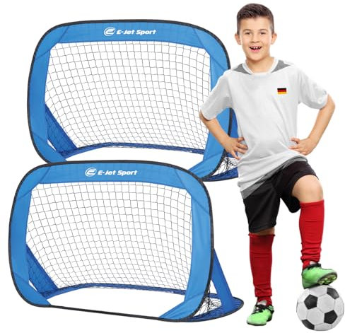 E-JET 2er Set Tragbares Fussball Popup Tor - 120 x 80 x 80 cm - Fußballtor für Garten - Mit Tragetasche und Befestigungspins, Geschenk für Kinder und Jugendliche