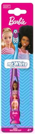 Barbie Little Teeth Toothbrush for Kids with Protection Cap, Soft Rounded Bristles, Comfortable Handle Grip and Suction Cup for Upright Storage for Children Ages 3+