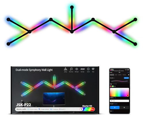 elice Intelligent WiFi Wandleuchten,9 Stück,Musik-Sync Mehrfarben,über 40 dynamische Szenen,funktioniert mit Alexa und Google Assistant,Home Decor LED Lightbar für Gaming Party Club Bar Home(Schwarz)