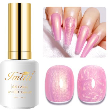 Imtiti Shell Aurora Mermaid Crème Pink Gel Nail Polish, 15ML Pearl Glitter Shimmer Soak Off UV per Nail Art Manicure Fai Da Te 1Pcs