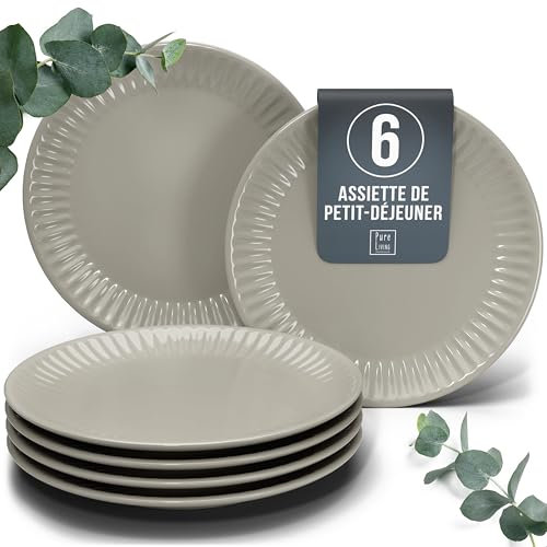 Steingut Frühstücksteller 6 Personen Hygge TESTSIEGER, Traumhaftes Skandinavisches Steingut Dessertteller Set, Kleine Teller, Salatteller - Pure Living in Hellbraun