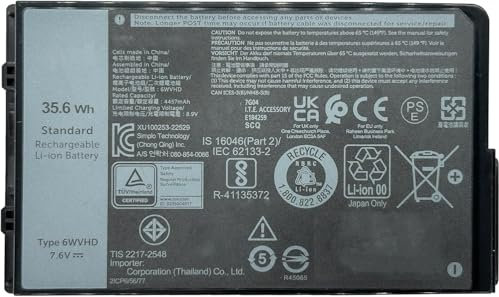 6WVHD 451-BDDY FNW8F 0VDDJY VDDJY 0JM6CX JM6CX Laptop-Akku Kompatibel mit Dell Latitude 7230 Rugged Extreme Tablet T06H T06H001 Series(7.6V 35.6Wh)