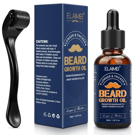 Bartwuchs-Kit, Bartwuchs-Set mit Titanium Derma, 0,5 mm Roller, Bartöl-Serum, stimuliert Bart, Schnurrbart & Haarwuchs, Starkes Bartwuchs-Serum zur schnelleren Steigerung der Dicke und des Volumens