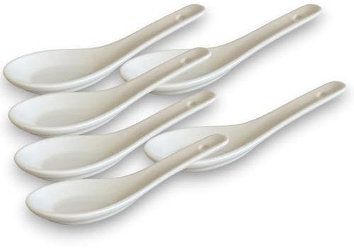 White and black Series ASIATICA | Porzellan-Löffel-Set Asien | 13 cm - Reis-Löffel - Suppen-Löffel, Servier-Löffel, Dessert-Löffel - Spoon-Set Ramen (6er Set weiß)