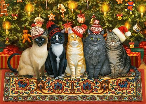 Christmas Jigsaw Puzzles for Adults 1000 Piece Christmas Cats 27.56 x 19.69 Inch Educational Challenge for Kids