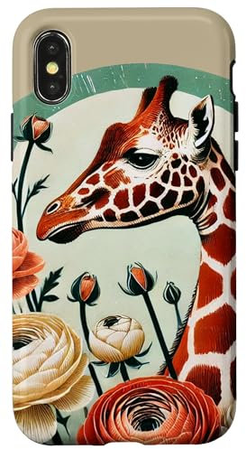 iPhone X/XS Giraffe Ranunculus Illustration Flower Case