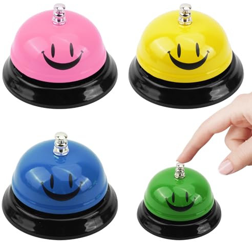 4 Pezzi Campanello da Tavolo, Chiamata Bells, Campanello per Addestramento del Cane, Reception Tavolo con Motivo Sorriso di Metallo Ristorante Dinner per Scuola Cucina Bancone Hotel Bar Servizio Pet