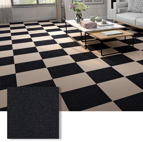 Selbstklebende Teppichfliesen, selbstliegend, langlebig, rutschfest, strapazierfähig, Teppichfliesen, Bodenbelag für Büro, Wohnzimmer, Schlafzimmer (Größe: 60 x 60 cm, Farbe: schwarz)