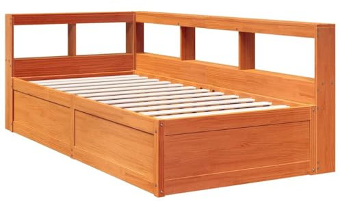vidaXL Massivholzbett mit Regal ohne Matratze Wachsbraun 90x190 cm