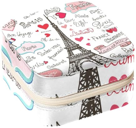 Diusye Bonjour Paris Schmuckkästchen für Ringe, Ohrringe, Halsketten, Armbänder, Armreifen, Mini-Reise-Schmuckkästchen, Organizer für Frauen und Mädchen, Geschenke – Bonjour Paris Französisch Reisen