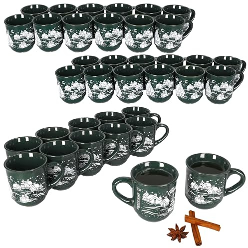 MamboCat 36er Set Glühweinbecher 0,2L grün Weihnachtslandschaft I Klassische Keramik Glühweintassen I geeicht I ideal für den Weihnachtsmarkt