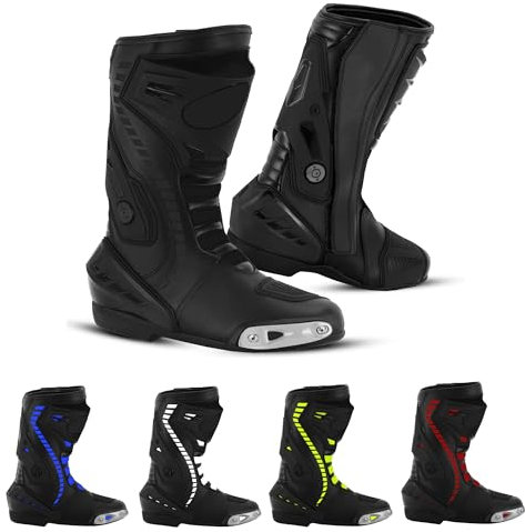 Vaster Moto Herren Motorradschuhe Knöchel Motorrad Wasserdicht Leder Rennstiefel Rutschfeste Sohle, Nero , 45 EU