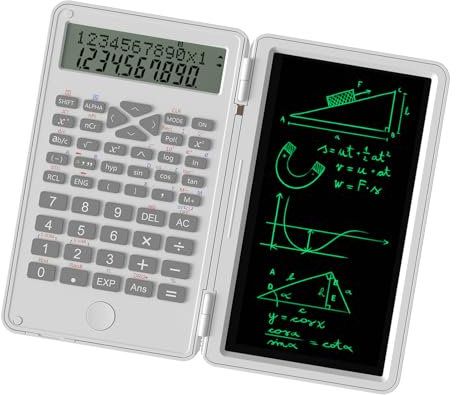 Wissenschaftlicher Taschenrechner mit Löschbarer Schreibtafel, 240 Funktionen, 2-zeiliges LCD-Display, Faltbarer Finanzmathematik-Rechner, Schulbedarf, Weiß (Weiß)
