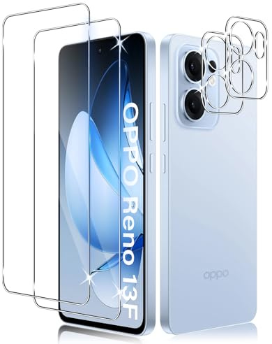 Liilaa Protector de Pantalla para OPPO Reno 13F/13FS, 2 Piezas Cristal Templado y 2 Piezas Protector de Lente de Cámara, Anti Arañazos Dureza 9H Vidrio Templado