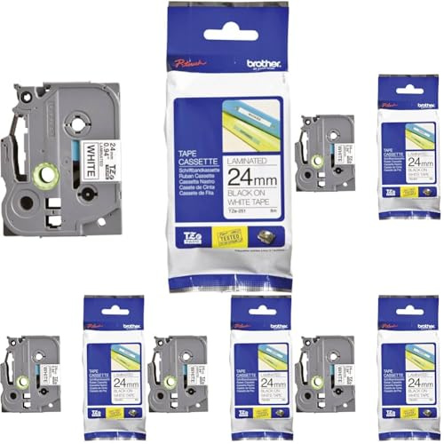 Brother Original P-Touch Schriftband TZe-251 24 mm, schwarz auf weiß (u.a P-Touch P700, -2430, -D600, -9700PC, -P750W), 24mm x 8m (Packung mit 5)
