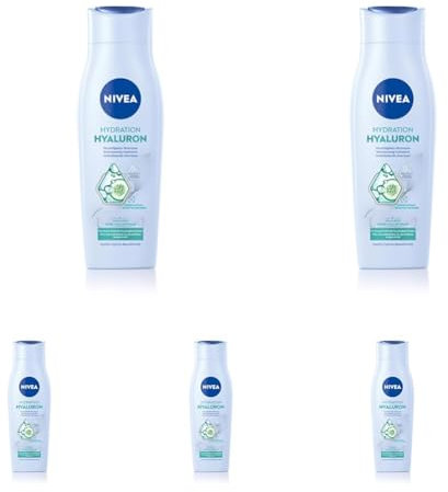 NIVEA Hydration Hyaluron Feuchtigkeits-Shampoo, Haarpflege für trockenes Haar mit Hyaluron, veganes Haarshampoo ohne Silikone für natürlichen Glanz (250 ml) (Packung mit 5)