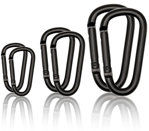 Small Carabiner Clip 6PCS Black Carabiner Keychain Mini 2 inch Large 3 inch Heavy Duty Caribeaner Hook D Ring Aluminum Carbiner Clip for Keys Backpack Hiking Camping Fishing (Black-Comb 6pcs)