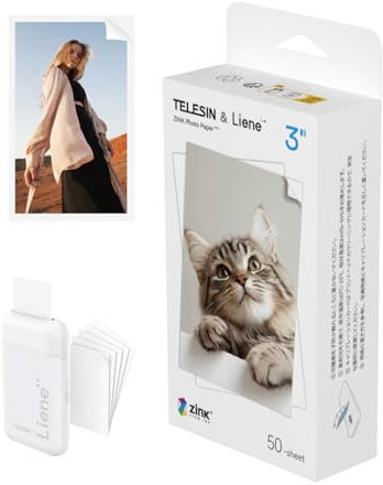 Liene x TELESIN 2x3“ Zink-Fotopapier mit Kleberückseite [50 Blatt] - Wasserfestes, wisch- und reißfestes 50x76mm Sofortbildfilm für Liene Fotodrucker | Scrapbook, DIY Craft kompatibel