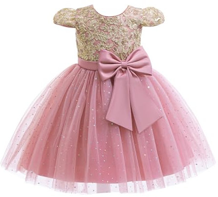 New front Vestito da Principessa Bambina Abiti da Damigella Ragazza Cerimonia Elegante Tulle Tutu Sera Maniche Corte Festa di Compleanno Matrimoni Festa Formali Vacanze Fotografia Rosa 130